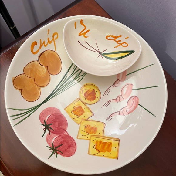 Vintage, Hand Painted Art, Chip and Dip - Serving Bowl by F Potteries - Picture 1 of 7